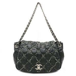 Chanel Chain Shoulder Bag Nylon Dark Gray Silver